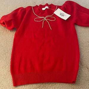 Aura Red Sweater with Rhinestone Bow